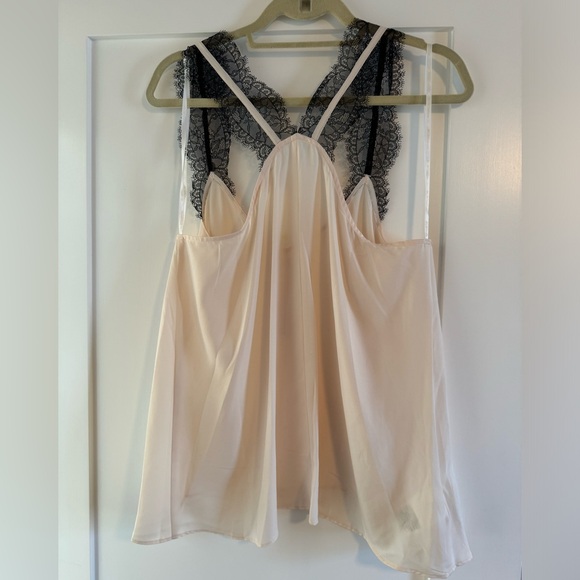 Petal pink BCBG Generation tank top featuring black scalloped lace straps. - Picture 4 of 4
